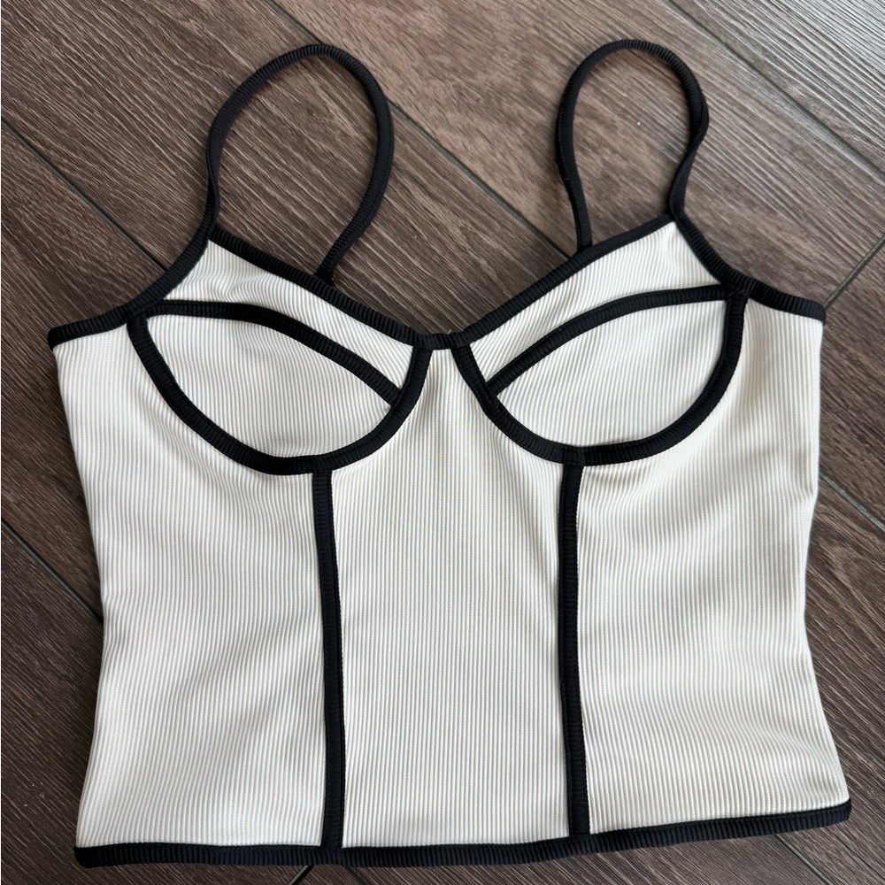 Anthropologie Black and White Ribbed Crop Top - Size Small